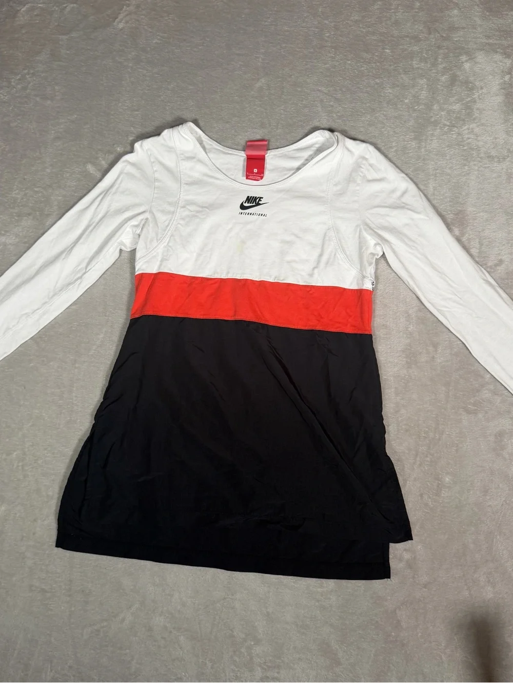 Nike White, Red & Black Colorblock Long Sleeve Girls Dress